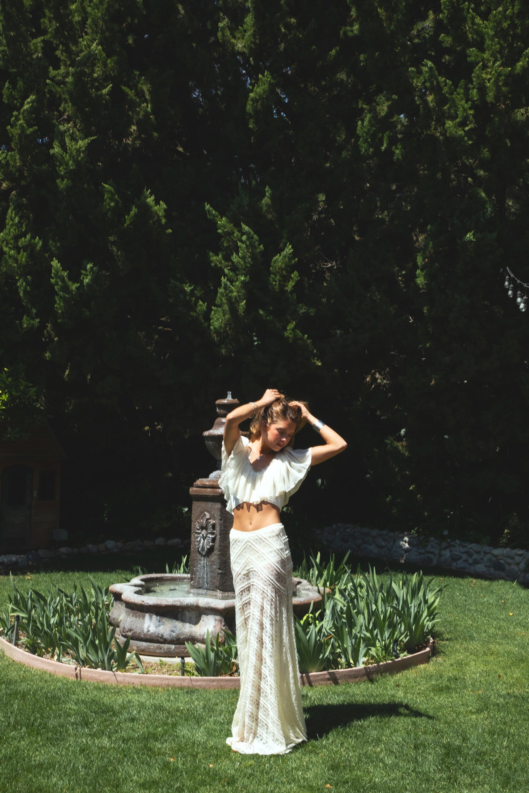 MARISS Flowy Stretch Lace Side Slit Maxi Skirt