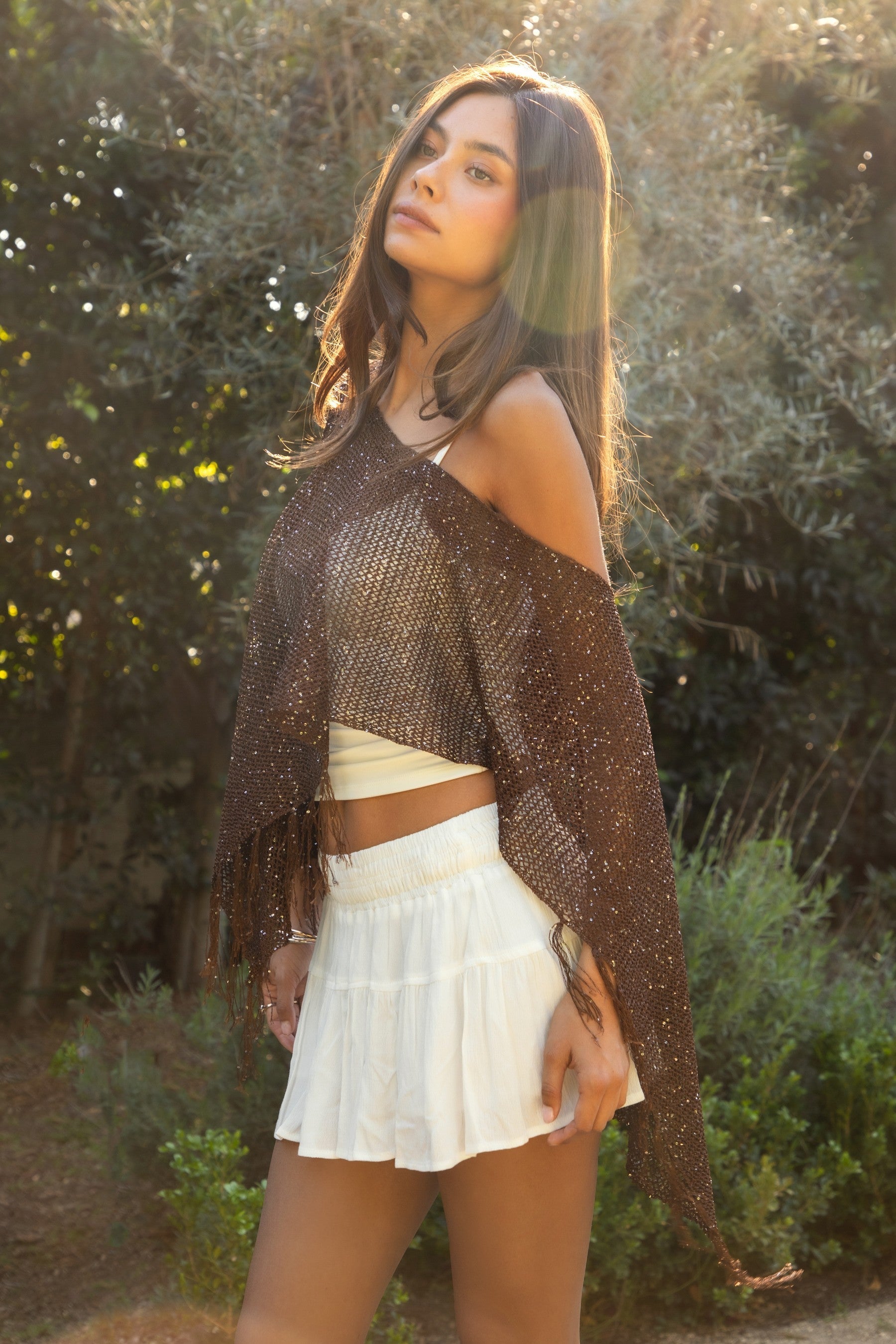 SOLENA Crystal Sequin Crochet Cape