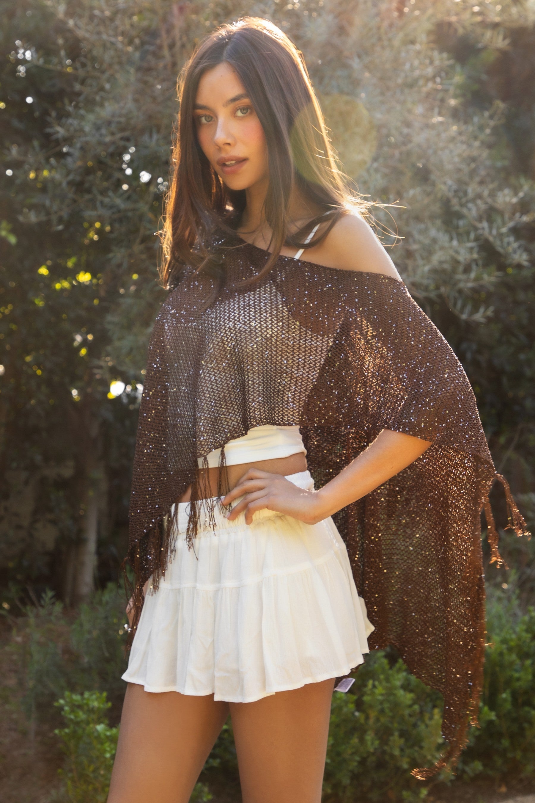 SOLENA Crystal Sequin Crochet Cape